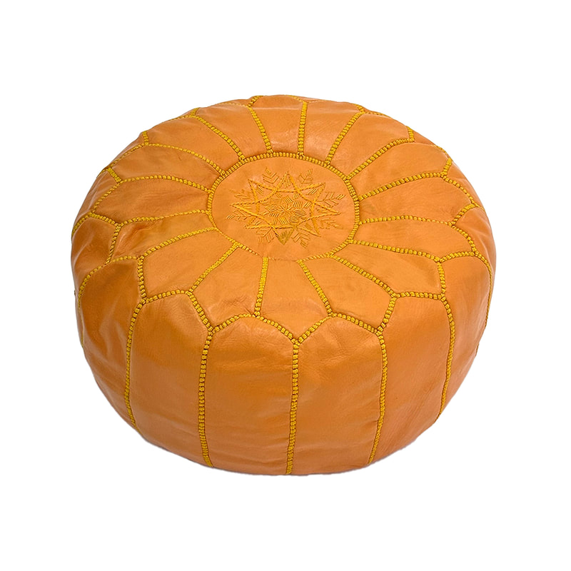 F-PF101-OR Moroccan pouffe in orange leather 