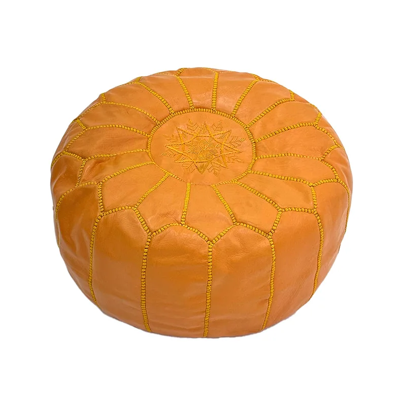 F-PF101-OR Moroccan pouffe in orange leather 