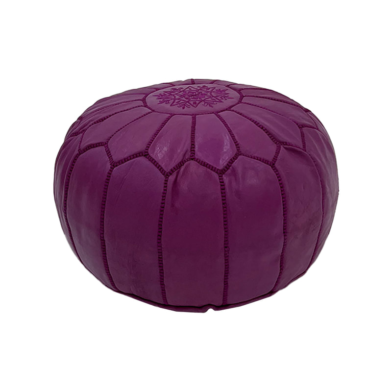F-PF101-PR Moroccan pouffe in purple leather 