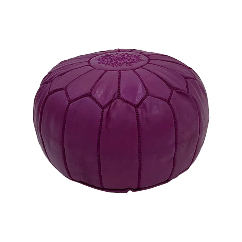 F-PF101-PR Moroccan pouffe in purple leather 