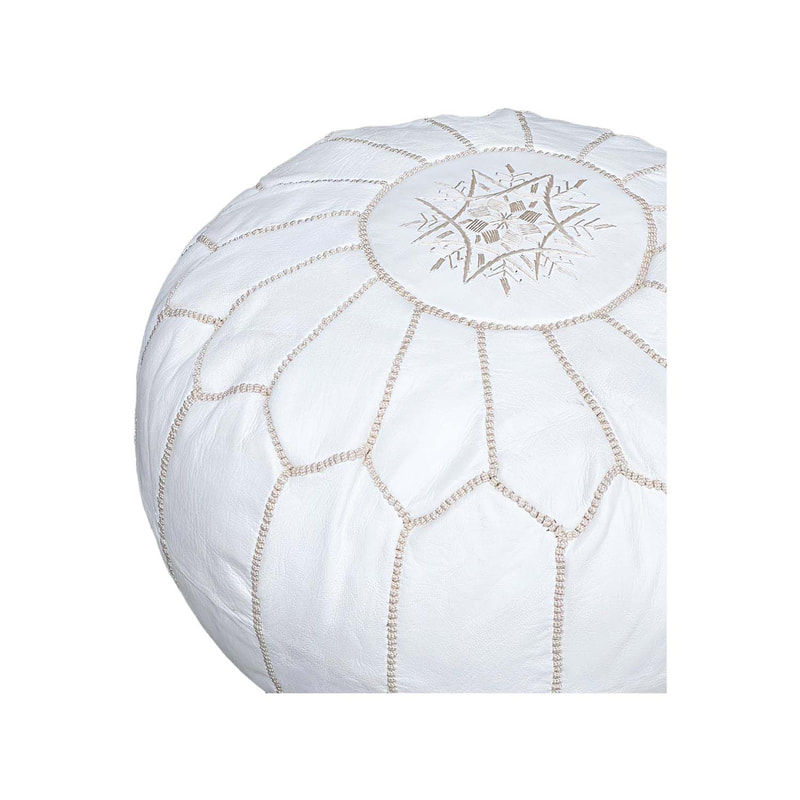 F-PF101-WH Moroccan pouffe in white leather