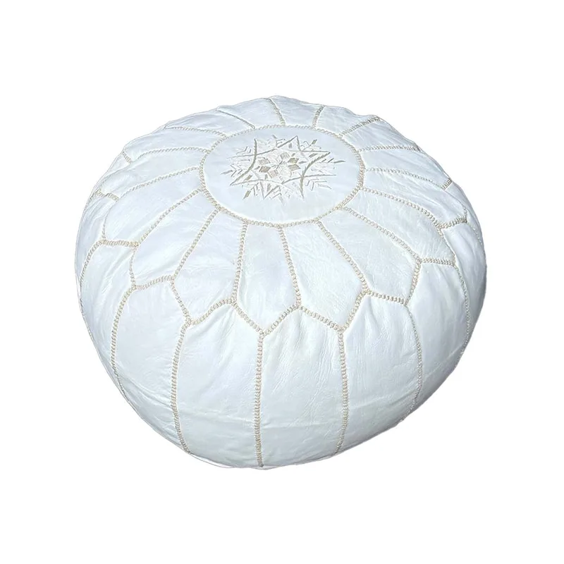 F-PF101-WH Moroccan pouffe in white leather