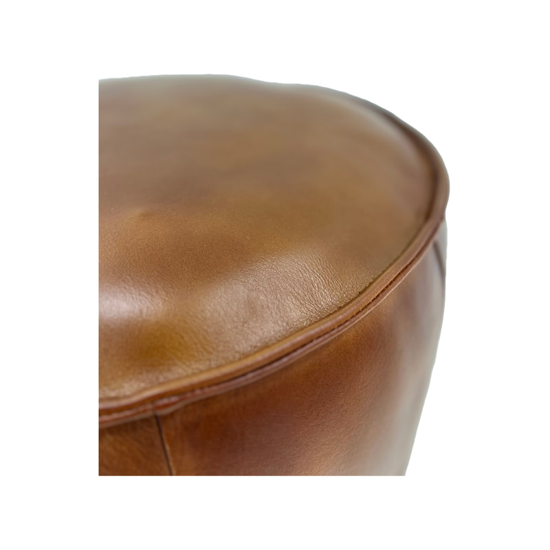 F-PF110-MT Luko pouffe in mid tan genuine leather