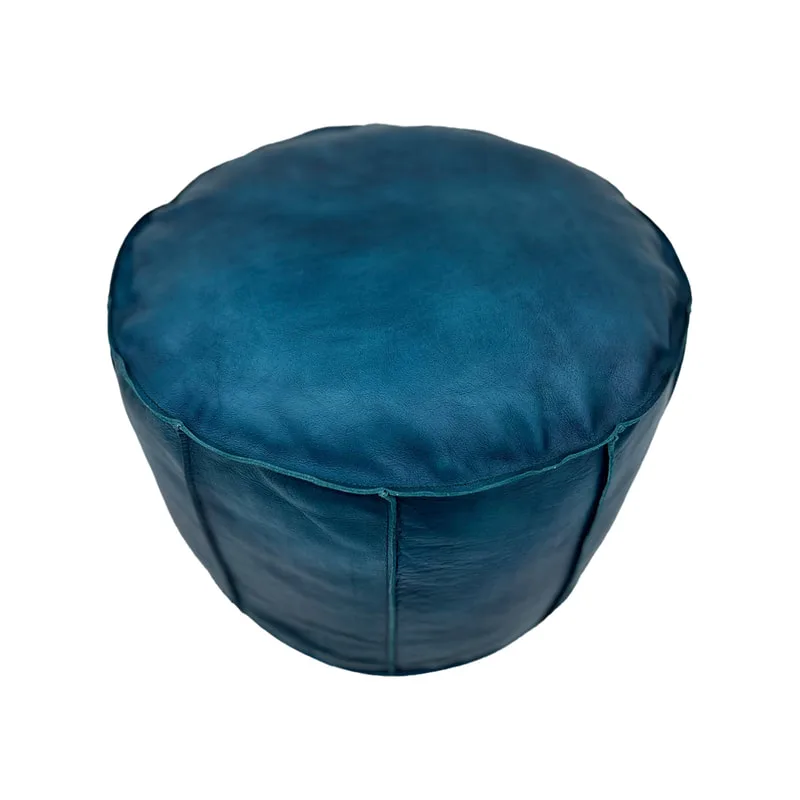 F-PF112-BU Dante pouffe in blue genuine leather 