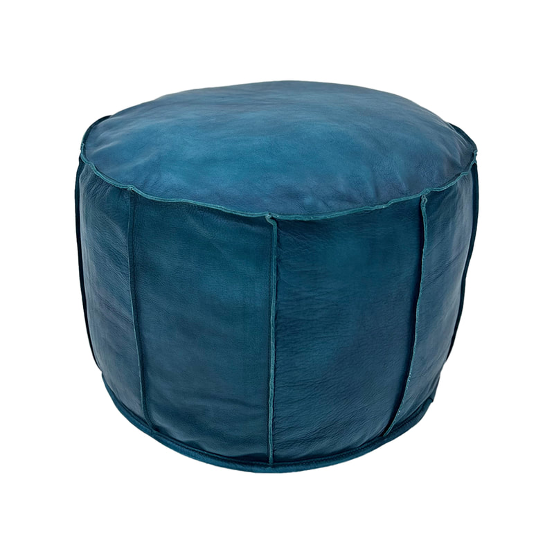 F-PF112-BU Dante pouffe in blue genuine leather 