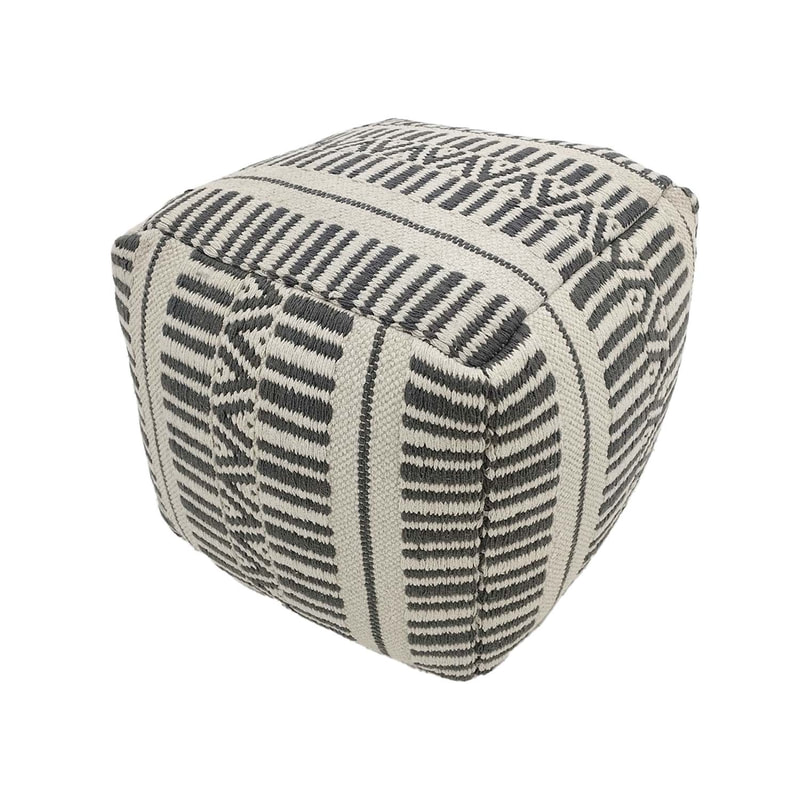 F-PF113-BC Avery pouffe in black & cream patterned fabric 