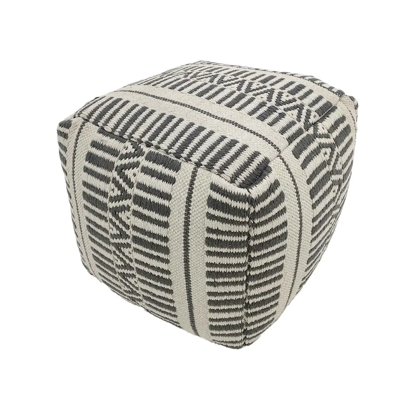 F-PF113-BC Avery pouffe in black & cream patterned fabric 