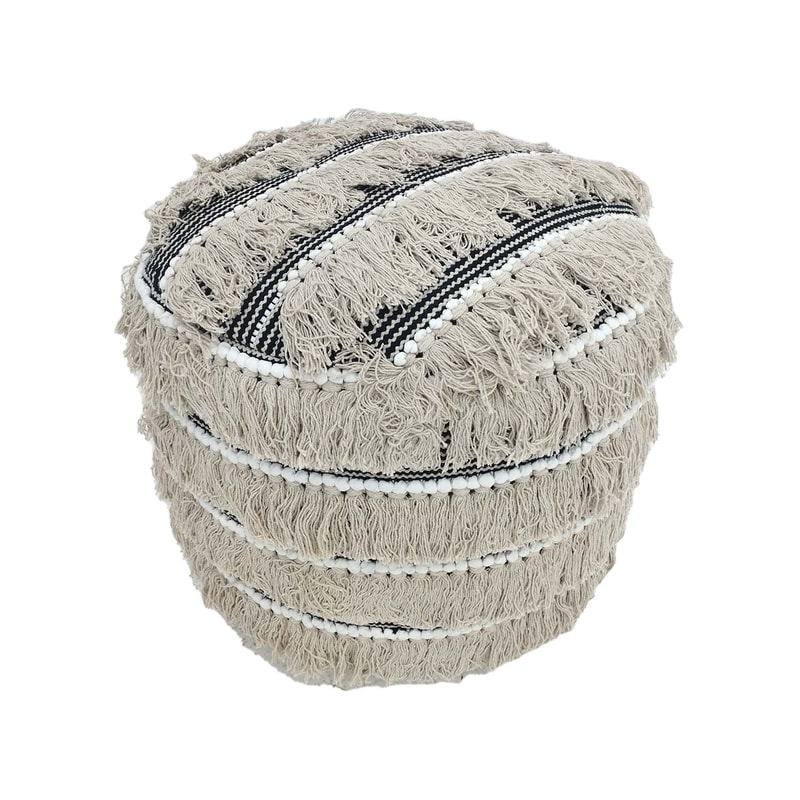 F-PF114-BC Sonny pouffe in black & cream pattern fabric 