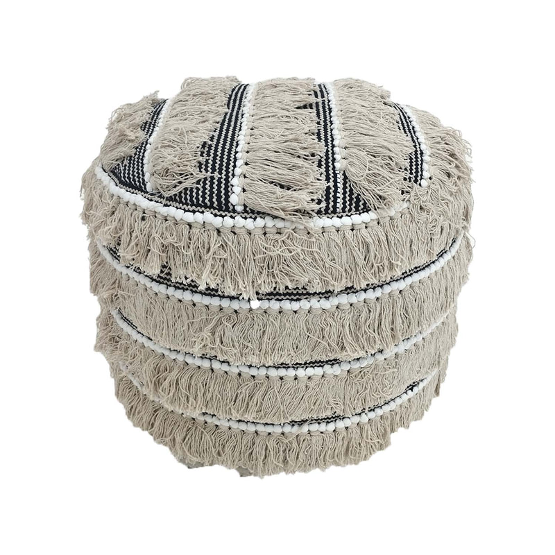 F-PF114-BC Sonny pouffe in black & cream pattern fabric 