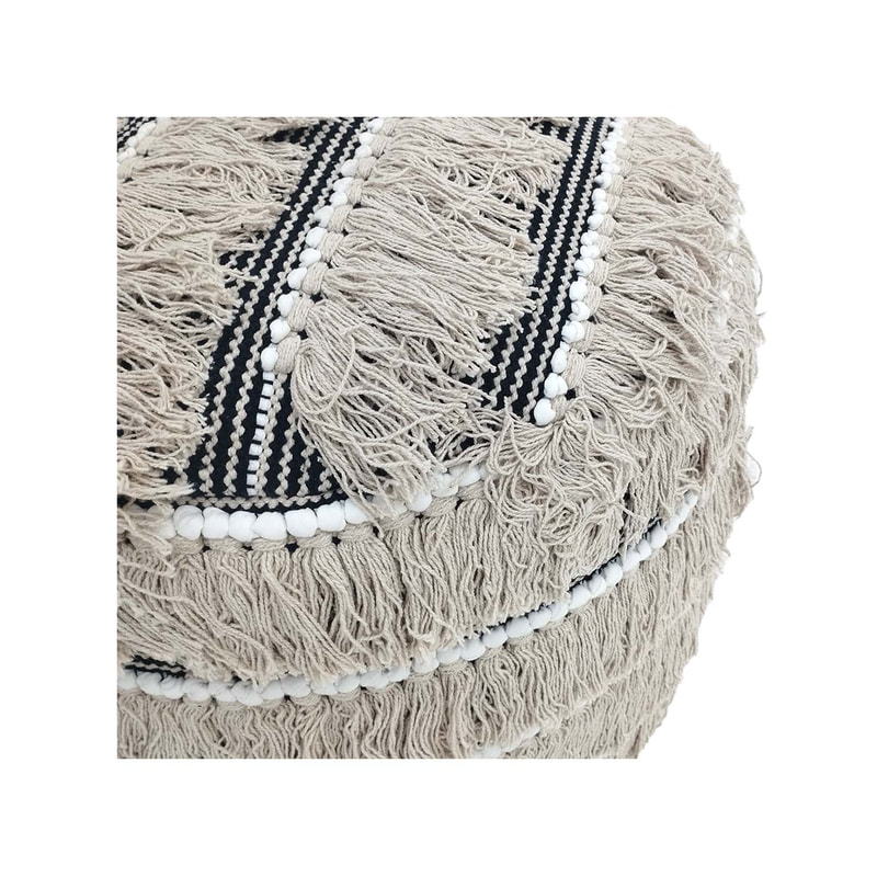 F-PF114-BC Sonny pouffe in black & cream pattern fabric 
