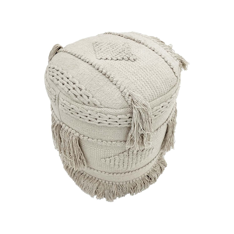 F-PF116-CR Edson pouffe in cream pattern fabric 