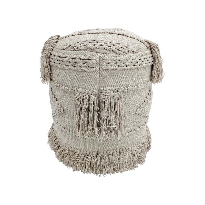 F-PF116-CR Edson pouffe in cream pattern fabric 