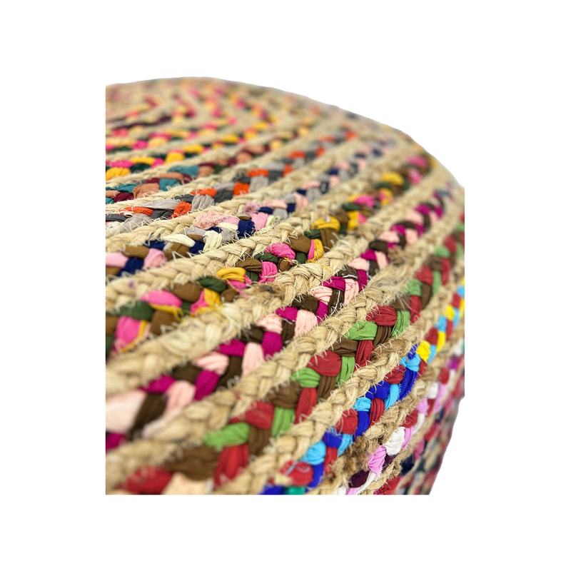 F-PF118-MC Bhuvan square pouffe in natural & Mulitcoloured