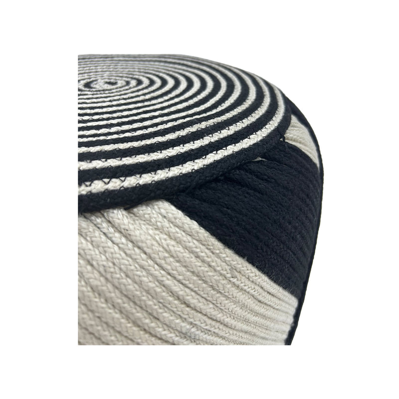 F-PF127-BI Criss handmade pouffe in natural and black rope 