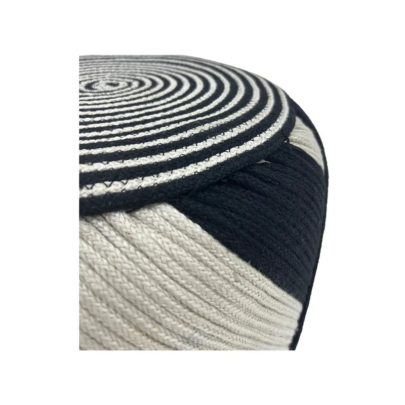 F-PF127-BI Criss handmade pouffe in natural and black rope 