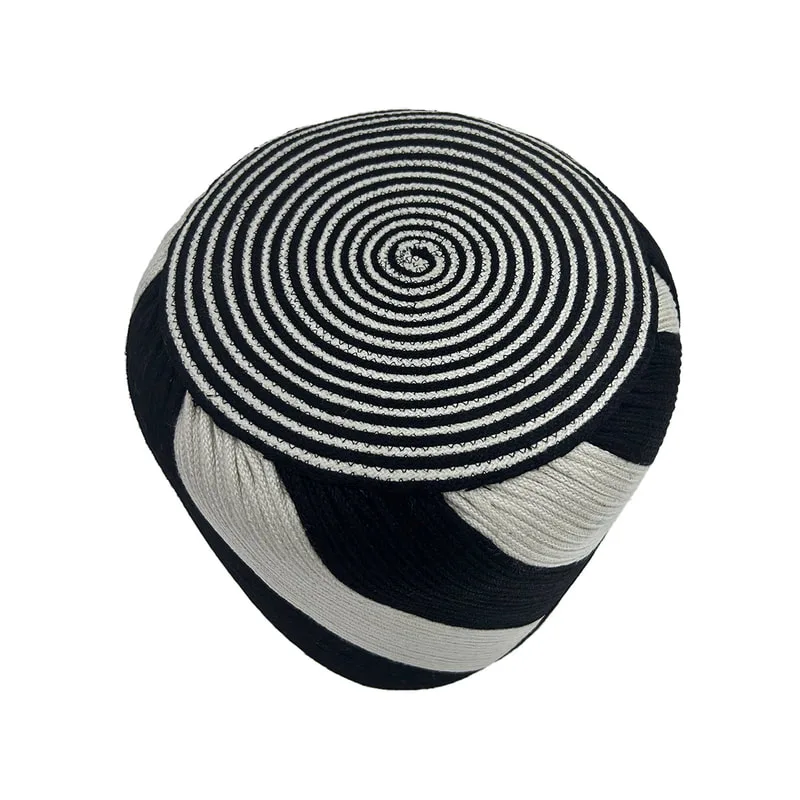 F-PF127-BI Criss handmade pouffe in black and ivory rope 