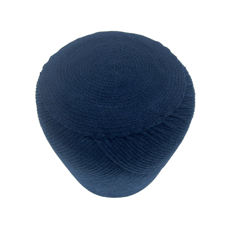 F-PF128-BU Criss handmade pouffe in blue rope 