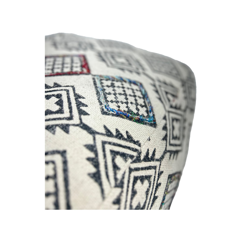 F-PF135-MC Bula square pouffe in colourful block printed fabric
