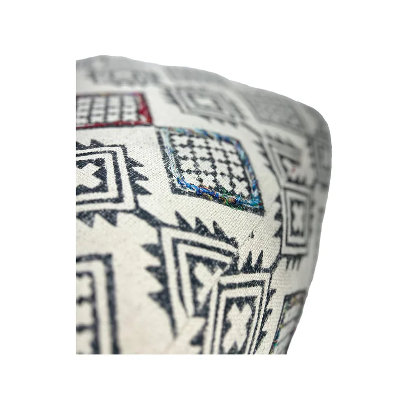 F-PF135-MC Bula square pouffe in colourful block printed fabric