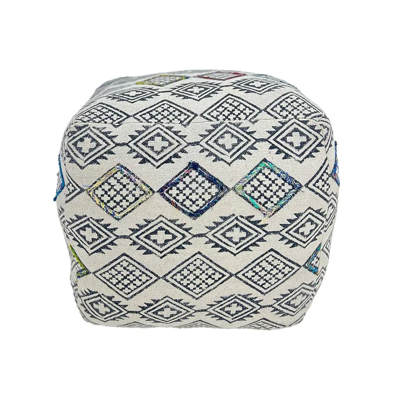 F-PF135-MC Bula square pouffe in colourful block printed fabric