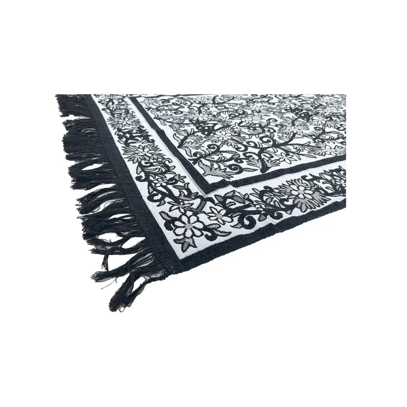 F-PR117-BW Rubab prayer mat with black & white arabic pattern, packed in a individual bag