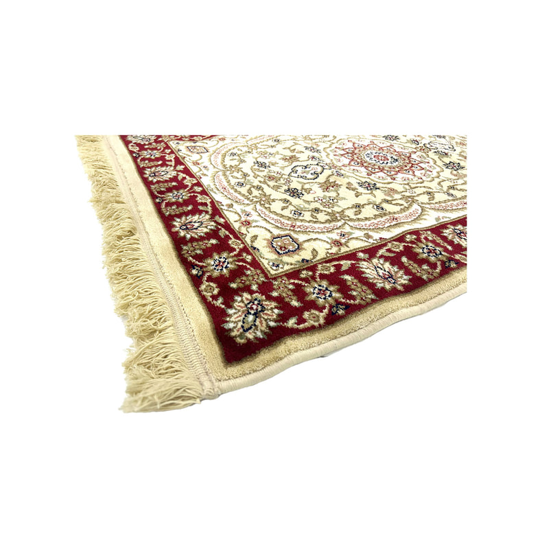 F-PR118-RG Abdul prayer mat with red and pale gold arabic pattern