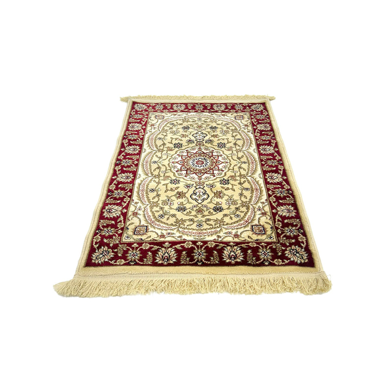 F-PR118-RG Abdul prayer mat with red and pale gold arabic pattern