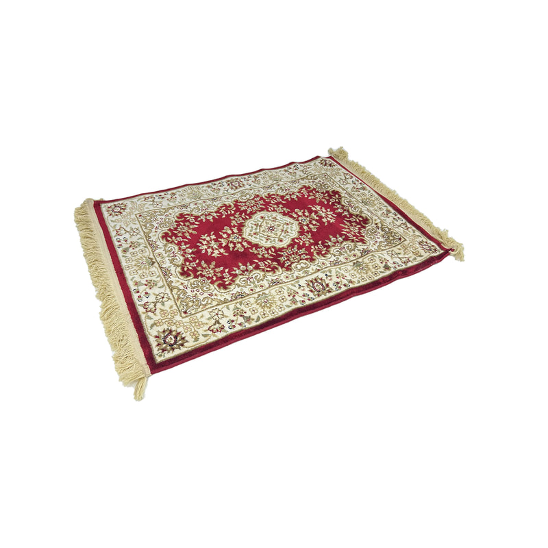 F-PR119-RG Mahra prayer mat with red and pale gold arabic pattern