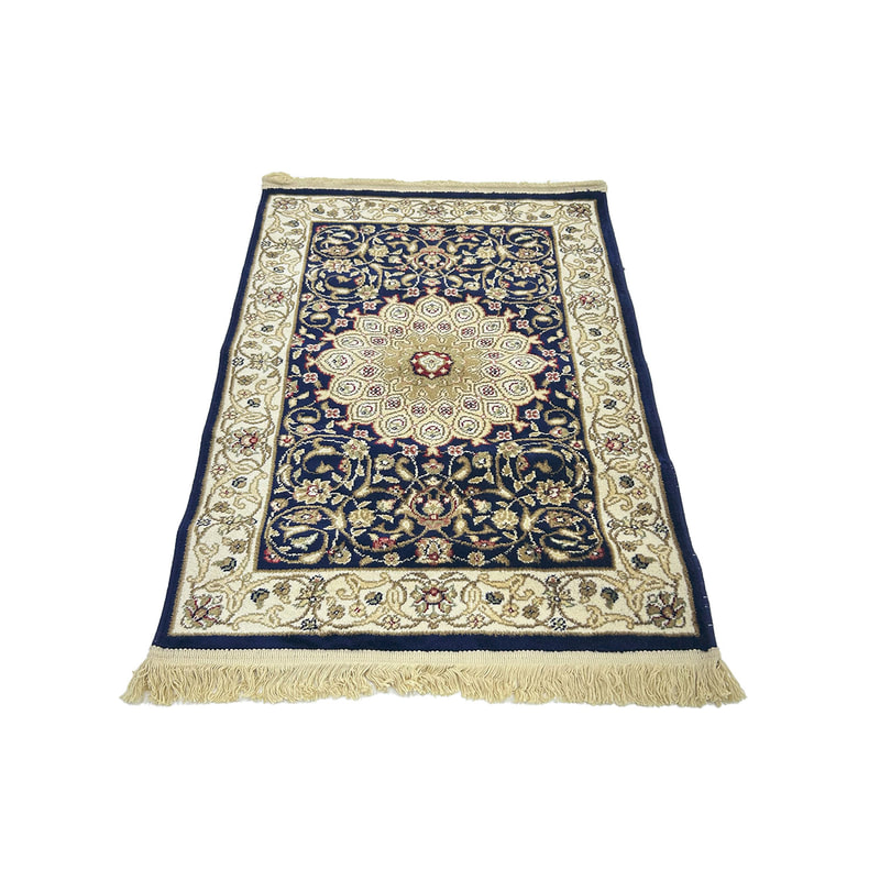 F-PR120-BG Hessa prayer mat with black and pale gold arabic pattern