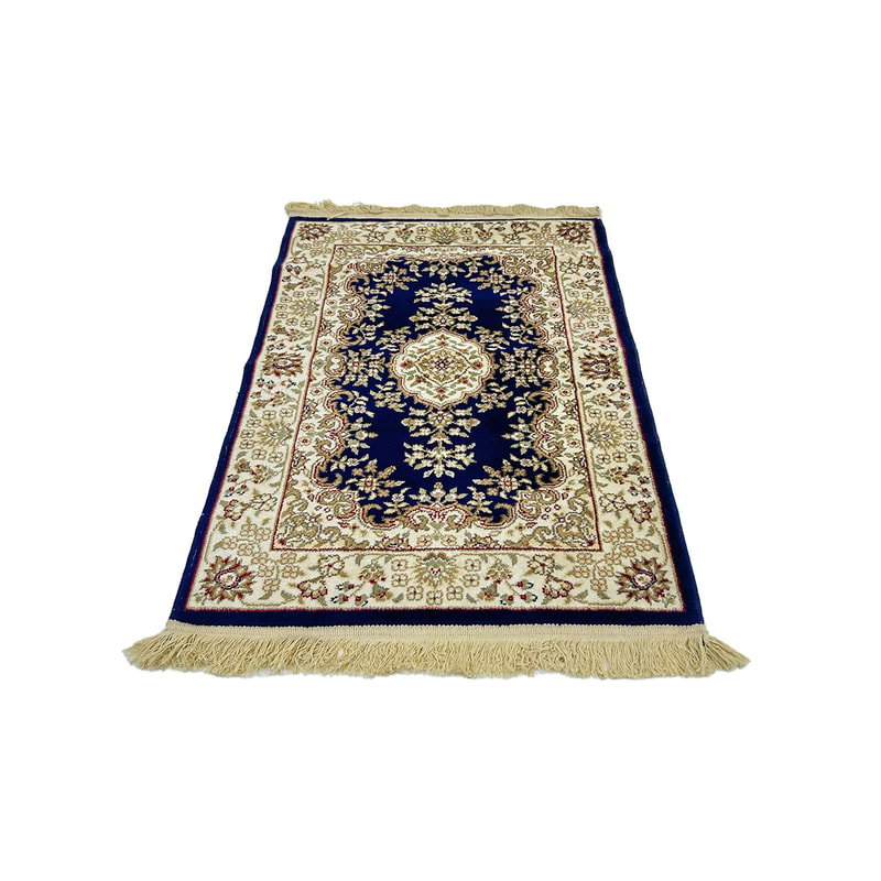 F-PR121-BG Reem prayer mat with black and pale gold arabic pattern