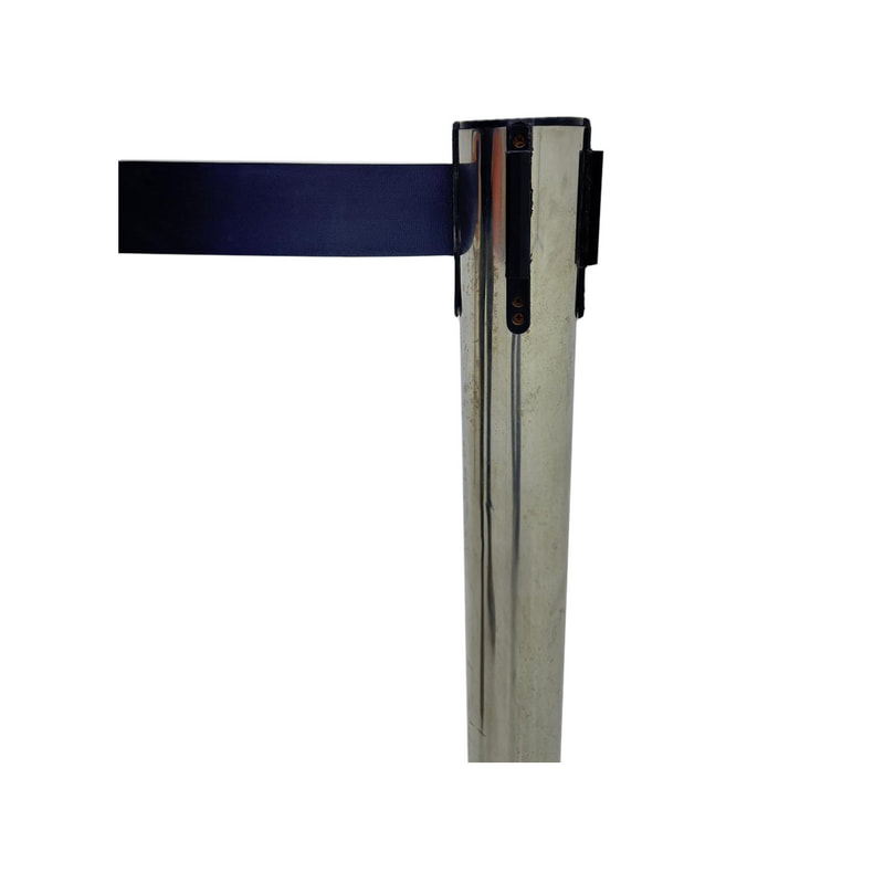 F-RB102-MB Silver post with midnight blue retractable barrier