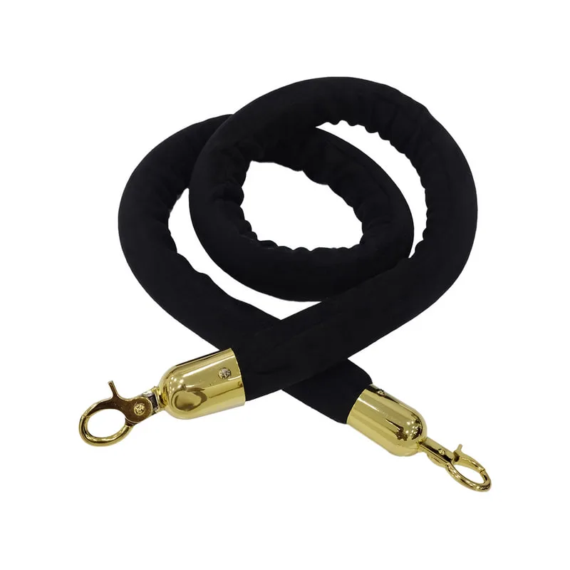 F-RP110-BL - Black velvet rope with gold metal ends - 1.5m long