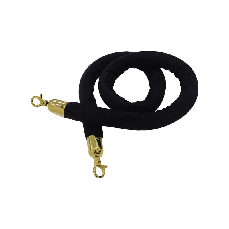 F-RP110-BL - Black velvet rope with gold metal ends - 1.5m long