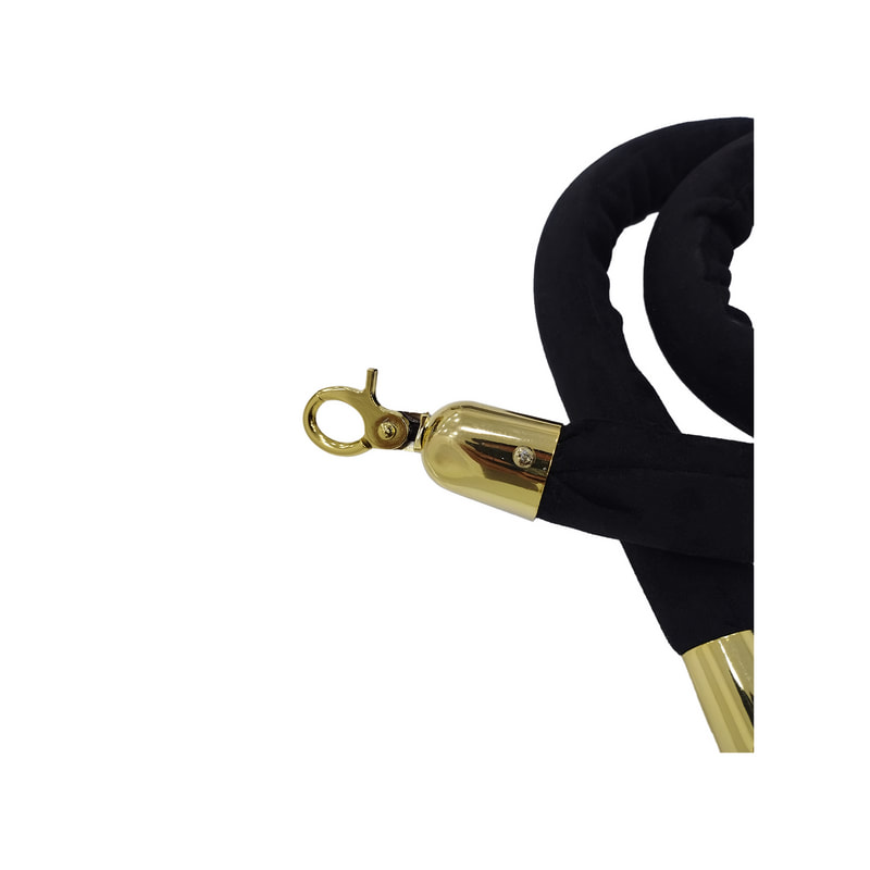 F-RP110-BL - Black velvet rope with gold metal ends - 1.5m long