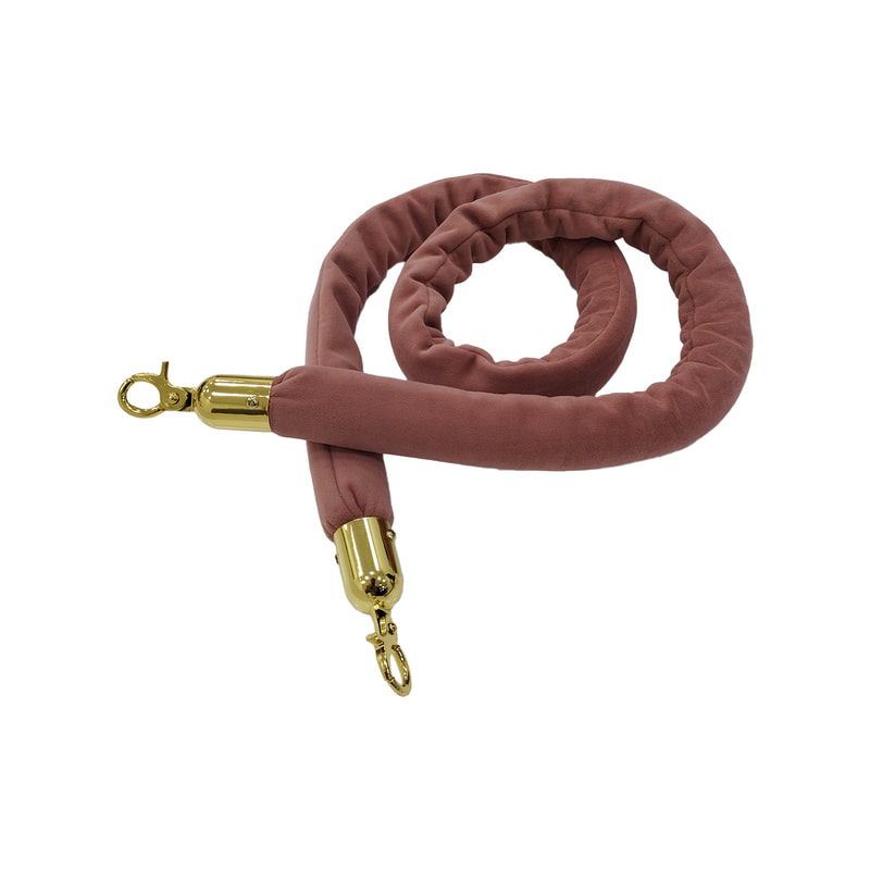 F-RP110-BP - Blush pink velvet rope with gold metal ends - 1.5m long