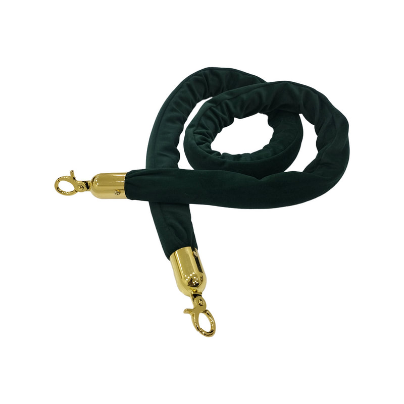 F-RP110-EG - Emerald green velvet rope with gold metal ends - 1.5m long