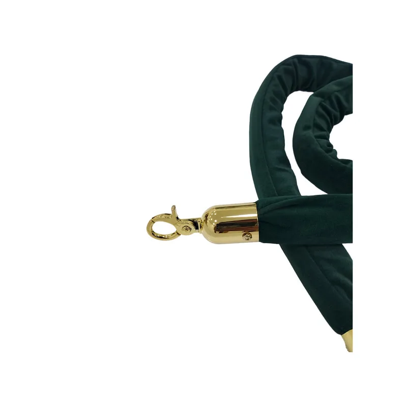 F-RP110-EG - Emerald green velvet rope with gold metal ends - 1.5m long