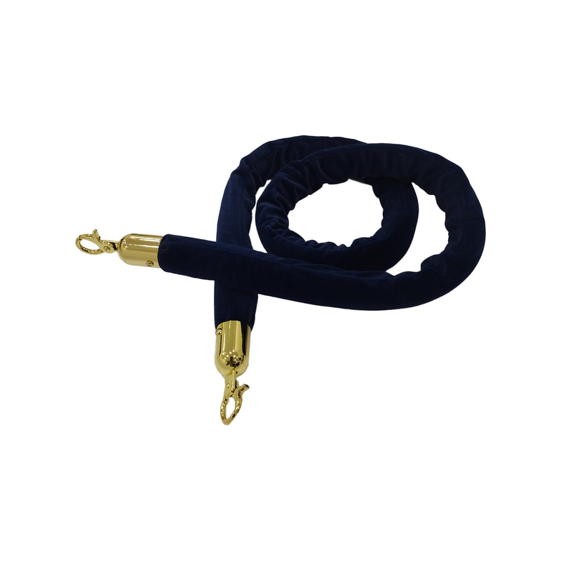 F-RP110-MB - Midnight blue velvet rope with gold metal ends - 1.5m long