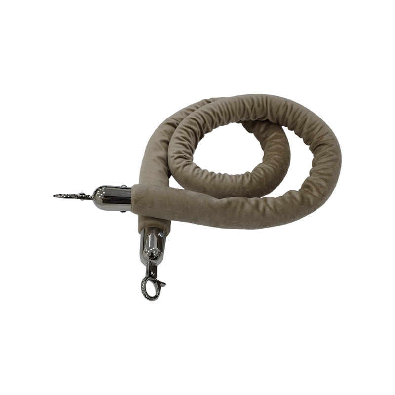 F-RP111-TF - Toffee velvet rope with silver metal ends - 1.5m long