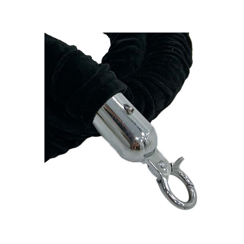 F-RP111-BL - Black velvet rope with silver metal ends - 1.5m long