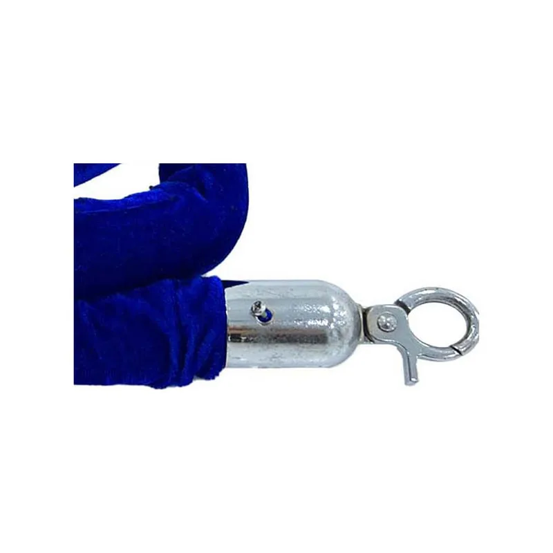 F-RP111-BU - Blue velvet rope with silver metal ends - 1.5m long
