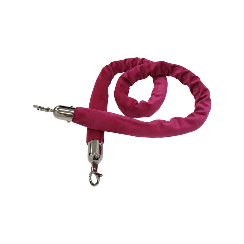 F-RP111-HP - Hot pink velvet rope with silver metal ends - 1.5m long