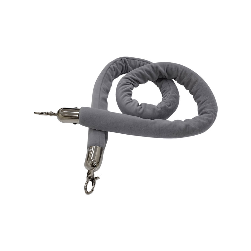 F-RP111-LG - Light grey velvet rope with silver metal ends - 1.5m long