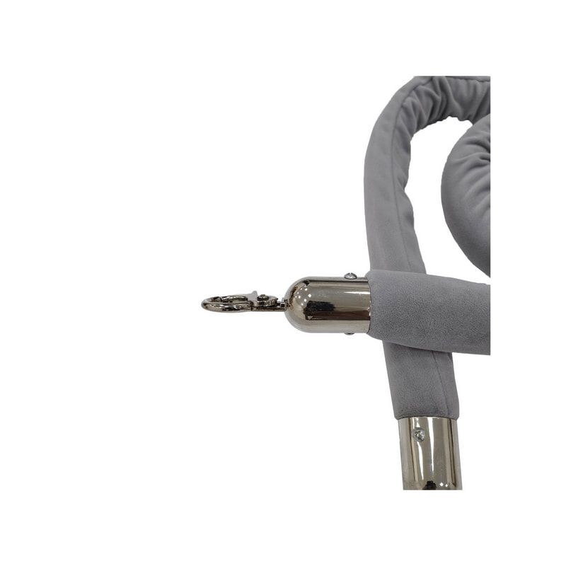 F-RP111-LG - Light grey velvet rope with silver metal ends - 1.5m long