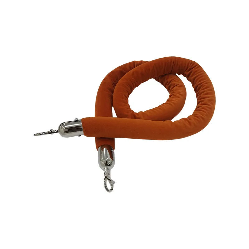 F-RP111-OR - Pumpkin orange velvet rope with silver metal ends - 1.5m long