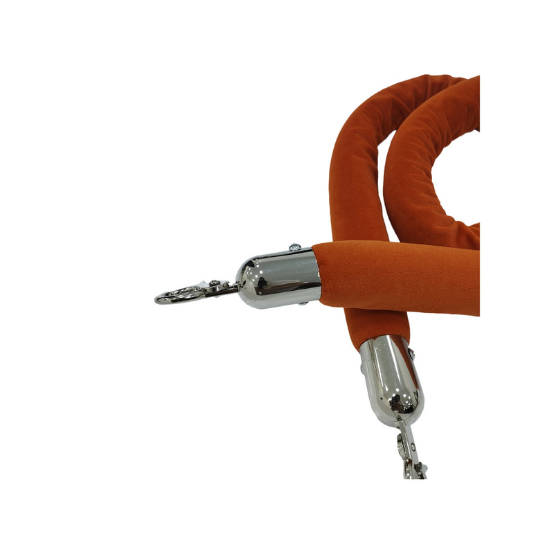 F-RP111-OR - Pumpkin orange velvet rope with silver metal ends - 1.5m long