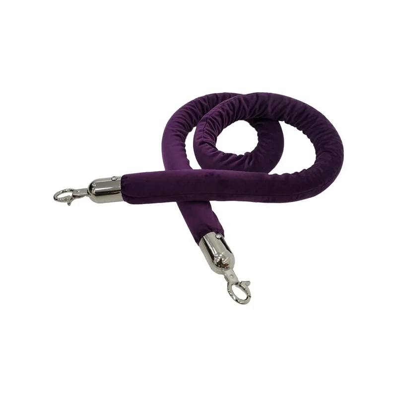 F-RP111-PR - Purple velvet rope with silver metal ends - 1.5m long