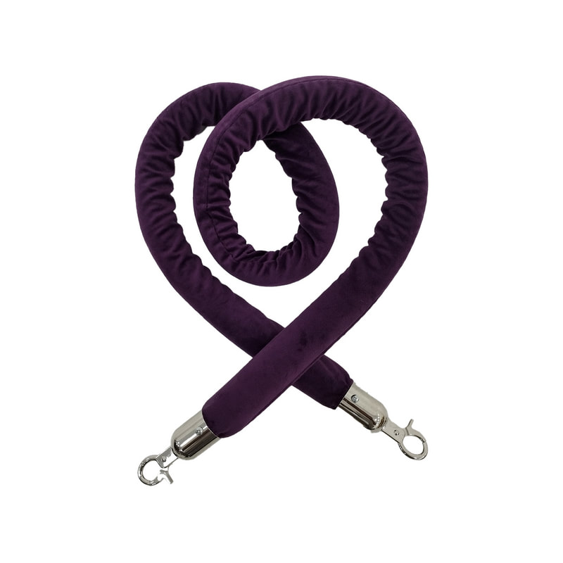 F-RP111-PR - Purple velvet rope with silver metal ends - 1.5m long