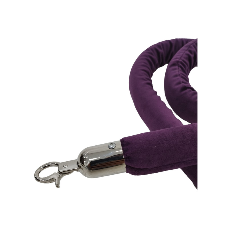 F-RP111-PR - Purple velvet rope with silver metal ends - 1.5m long