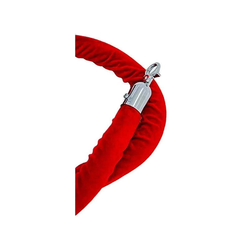 F-RP111-RE - Red velvet rope with silver metal ends - 1.5m long